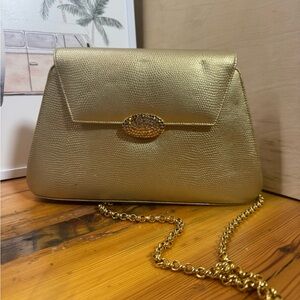 Landau vintage Gold Metallic Chain crossbody Clutch